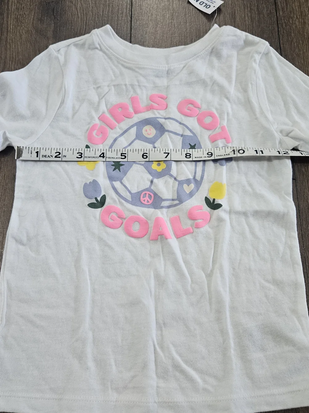 Old Navy White Girls 'Girls Got Goals' Graphic Tee with Pink Lettering